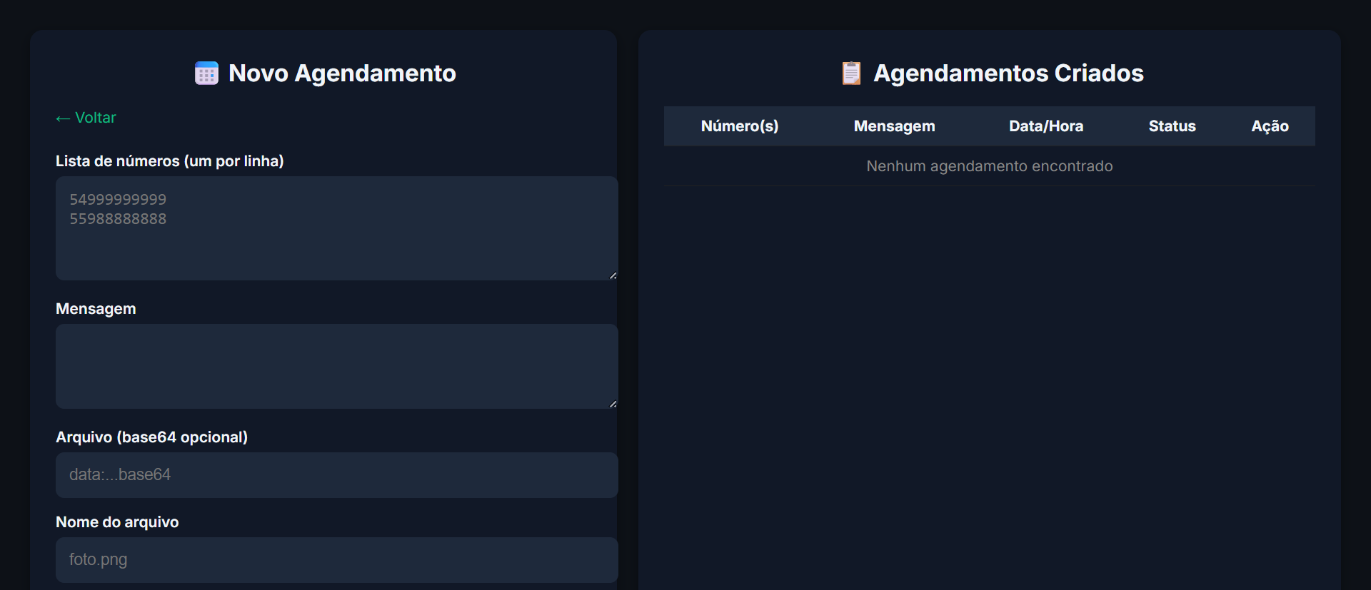 agendamento ZapConnect
