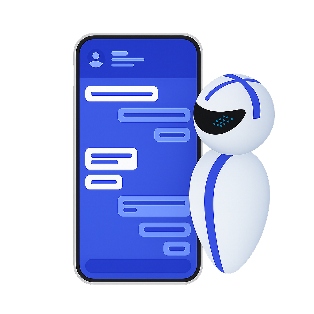 Robo e smartphone com chat